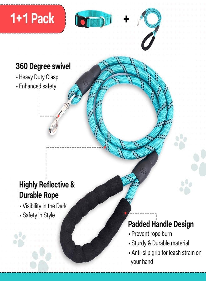 ADIL'S Adil’S Nylon Dog Collar & Leash Set Combo Suitable for All Dog Breeds, Reflective Soft Padded Handles for Running, Walking & Training, Leash Size 5ft, Collar Size: L (Teal Color) - Image 3